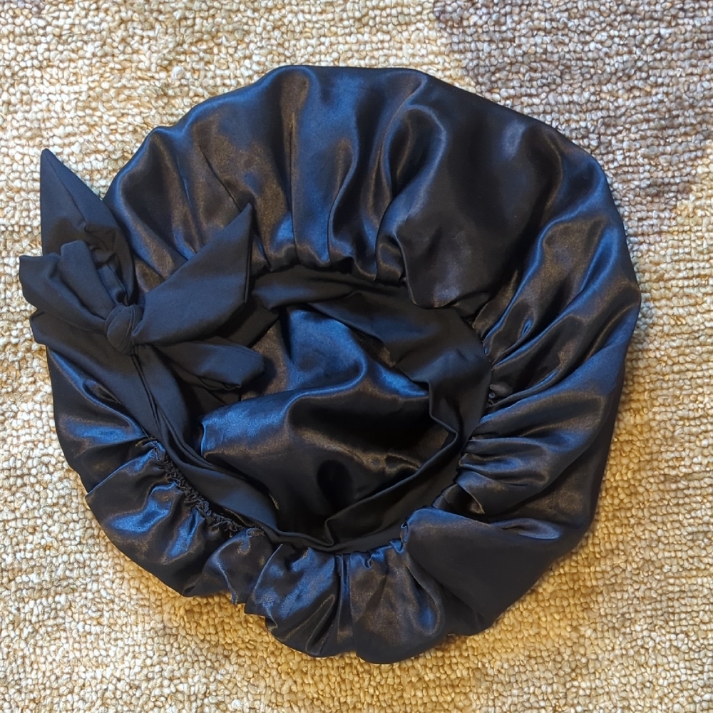 Elegant Black Satin Hair Bonnet